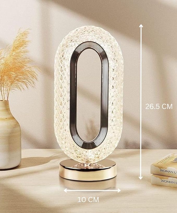 Crystal Diamond Table Lamp, Touch Control, 3 Way Dimmable, USB Rechargeable