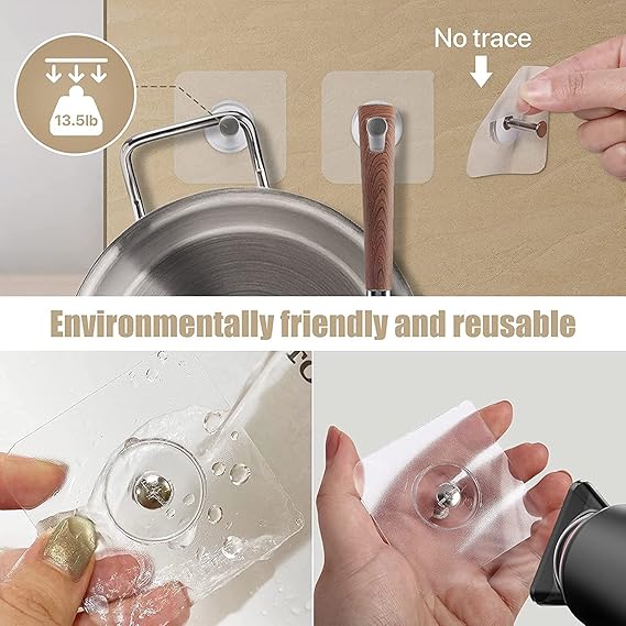 Photo Frame Hooks for Wall Without Drilling, 10 Pack Self Adhesive Hooks for Wall Heavy Duty Strong Nail Free for Hanging Photo Frame (Hanging Hook, Transparent) Stainless Steel