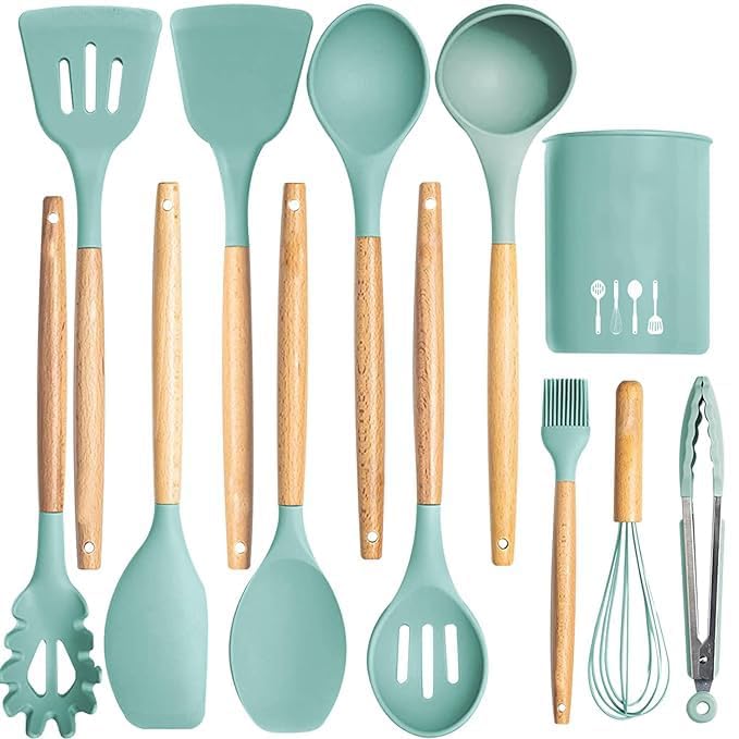 Spatula Silicone Kitchen Utensils Set 12 Pcs Non-Stick Cooking Utensils Set Sturdy