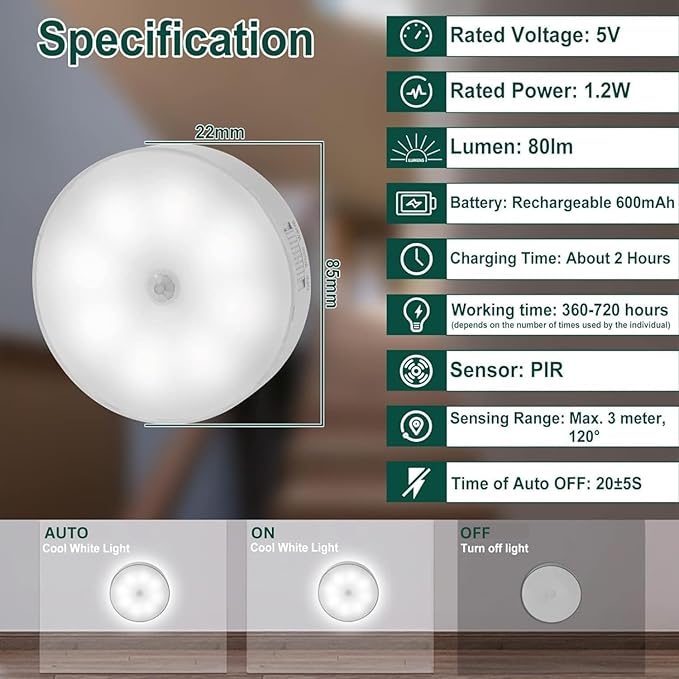 Motion Sensor Light For Home With USB Charging Wireless Self Adhesive LED Body
