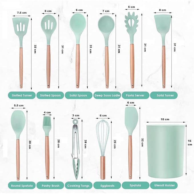 Spatula Silicone Kitchen Utensils Set 12 Pcs Non-Stick Cooking Utensils Set Sturdy