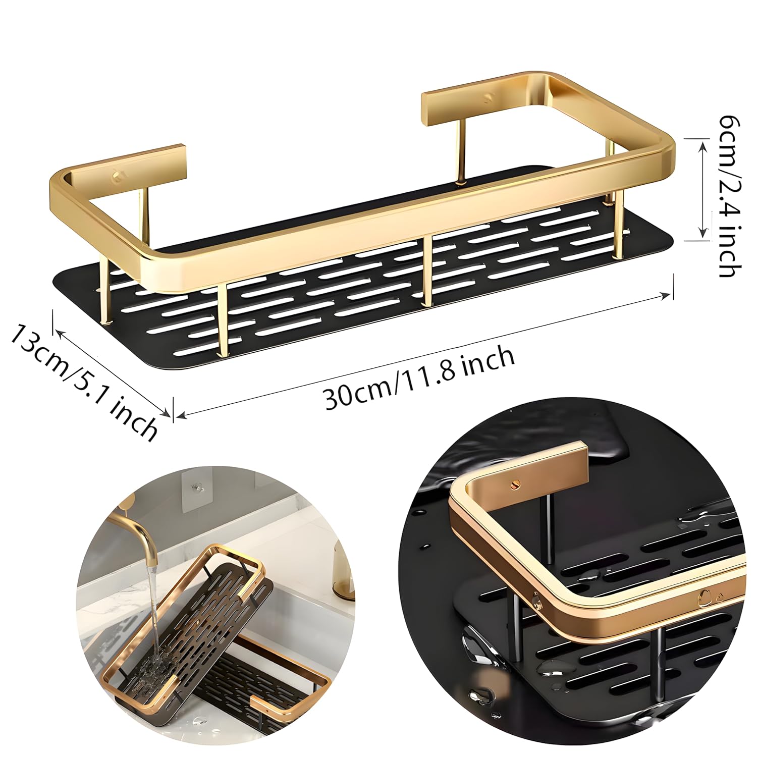 Self-Adhesive Aluminium Bathroom Wall Mounted Storage (Pack of 2, Gold)