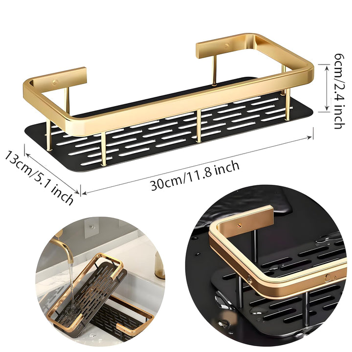 Self-Adhesive Aluminium Bathroom Wall Mounted Storage (Pack of 2, Gold)
