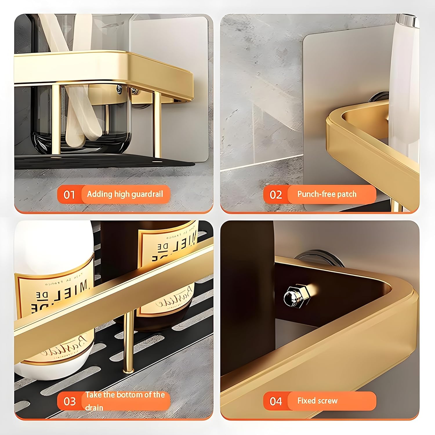 Self-Adhesive Aluminium Bathroom Wall Mounted Storage (Pack of 2, Gold)
