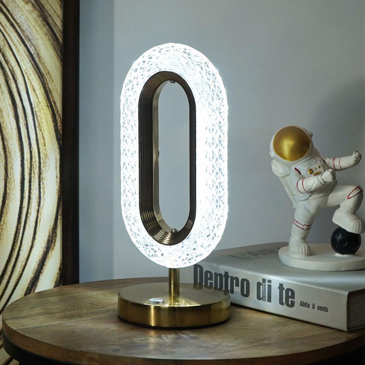Crystal Diamond Table Lamp, Touch Control, 3 Way Dimmable, USB Rechargeable