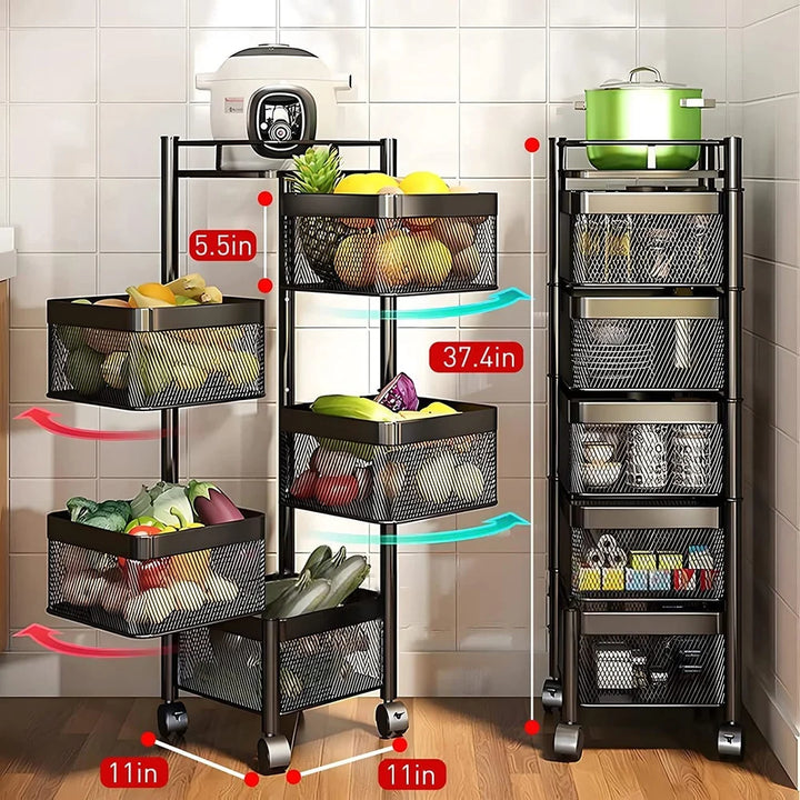 Stainless Steel 5 Layer Storage Kitchen Trolley With Wheels