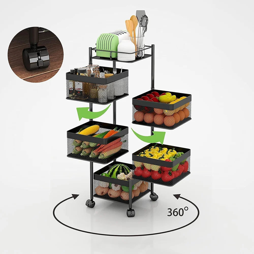 Stainless Steel 5 Layer Storage Kitchen Trolley With Wheels